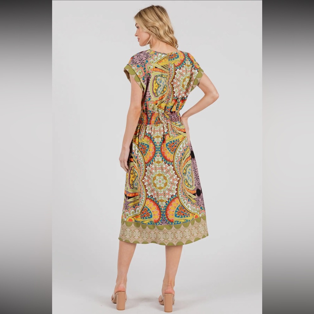 ShopEvelynne Multicolor Asymmetrical Paisley Midi Dress - Picture 2 of 4